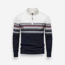 Half Zip Pullover Sweater mit Retro-Muster für Herren in Weiß
