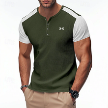 Herren Henley-T-Shirt mit Kontrastfarben in Grün