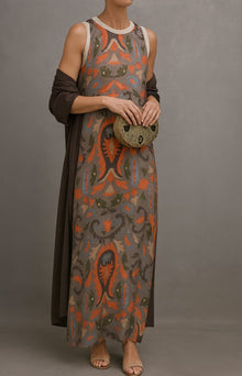 Reily™ - Set aus Bedrucktem Kleid und Passender Strickjacke in Kaffee