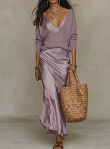 Nelena - Elegantes Midikleid Mit Pullover in Purple