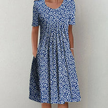 Damen Kurzarm Geblümt Sommer Midikleid in Blau
