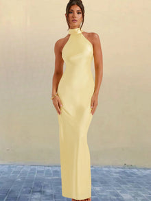 Sommerfeld | Elegantes Satin-Maxikleid mit Halter-Ausschnitt in Gelb