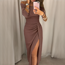 Cristy - Elegantes schulterfreies Damenkleid in Braun