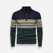 Half Zip Pullover Sweater mit Retro-Muster für Herren in Marineblau