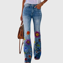 Damen Lässig Blumenmunster Enge Jeans Hose in Blumig 4