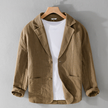 Herren Sommer Reverskragen Leinen Blazer in Khaki