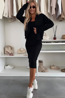 Madelon - Bequemes Midikleid und Cardigan in Schwarz