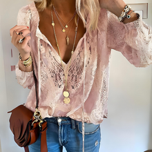 Damen V Ausschnitt Spitze Boho Bluse in Rosa