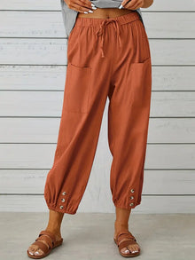 Damen Leichte Cropped Sommer Hose mit Kordelzug in Orange