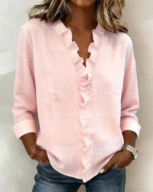 Pabasari - Stilvolle Bluse Mit V-Ausschnitt Und Zarten Rüschen in Rosa