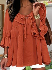 Garbine – Elegante Bluse Mit Rüschen Am Ausschnitt in Orange