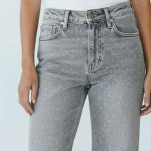 Straight Leg Jeans für Damen mit Glitzersteinen in Grau