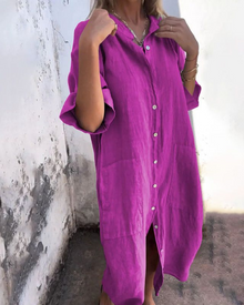 Damen Boho Hemdblusen midikleid mit Knopfleiste und lockerem Schnitt in Violett