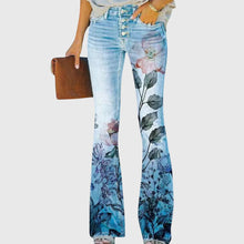 Damen Lässig Blumenmunster Enge Jeans Hose in Blumig 3