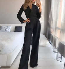 Emilie - Eleganter Overall mit langen Ärmeln in Schwarz