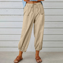 Lidia | Weite Damenhose aus Baumwolle und Leinen in Khaki