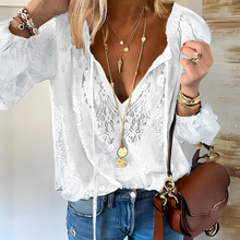 Damen V Ausschnitt Spitze Boho Bluse in Weiß