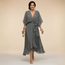 Marta | Chiffonkleid Mit V-Ausschnitt in Grau