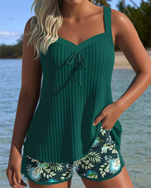 Lana - Gestreifter Tankini mit Zweiteiligem Strandshorts in Grün