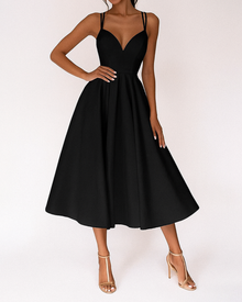 Damen Sommer Spaghettiträger Hochzeitsgast Midikleid in Schwarz