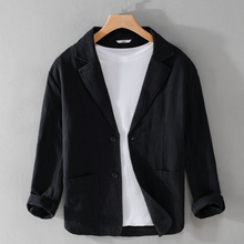 Herren Sommer Reverskragen Leinen Blazer in Schwarz