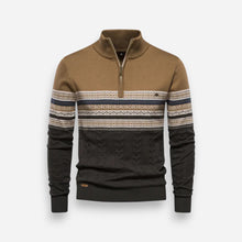 Half Zip Pullover Sweater mit Retro-Muster für Herren in Khaki