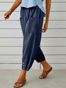 Damen Leichte Cropped Sommer Hose mit Kordelzug in Blau