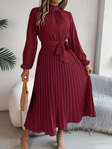 Damen Sommer Plissierter Abend Midikleid in Burgund