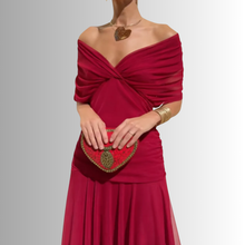 Damen Elegantes Schulterfrei Sommerkleid in Rot