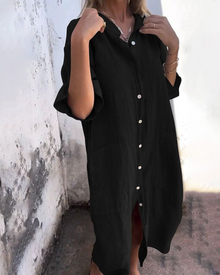 Damen Boho Hemdblusen midikleid mit Knopfleiste und lockerem Schnitt in Schwarz