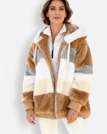 Leichte Fleece Jacke für Damen mit Kapuze in Braun