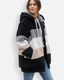 Leichte Fleece Jacke für Damen mit Kapuze in Schwarz