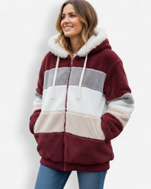 Leichte Fleece Jacke für Damen mit Kapuze in Rot
