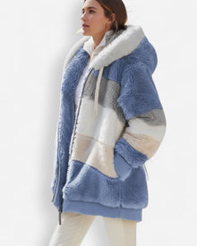 Leichte Fleece Jacke für Damen mit Kapuze in Blau