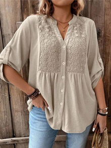 Thiyumi - Bluse Mit V-Ausschnitt Und Knöpfen in Khaki