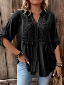 Thiyumi - Bluse Mit V-Ausschnitt Und Knöpfen in Schwarz