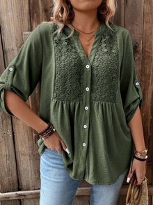 Darshani - Stylische Bluse mit V-Ausschnitt Und Knöpfen in Grün