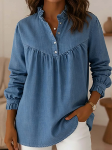 Aleska – Jeans Bluse Mit Knöpfen in Blau