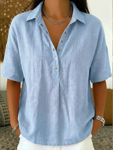 Pabasara - Bluse Mit Kragen Und Knopf in Hellblau
