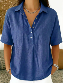 Pabasara - Bluse Mit Kragen Und Knopf in Blau