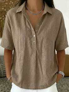 Petra | Bluse mit Kragen und Knopfdetails (TEMPORÄR 1+1 GRATIS!) in Khaki