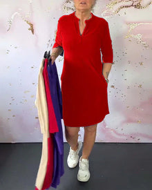 Sabela – Modisches Schlichtes Kleid Mit V-Ausschnitt in Rot
