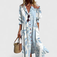 Damen Knopfleiste V-Ausschnitt Sommer Boho Midikleid in Blau