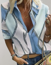 Drune | Seidenbluse mit Kettenmuster für Damen in Blau