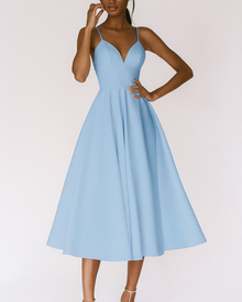 Damen Sommer Spaghettiträger Hochzeitsgast Midikleid in Blau