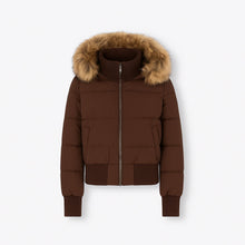 Gesteppte Winterjacke für Damen mit flauschig besetzter Kapuze und breitem Rippbund am Saum in Braun