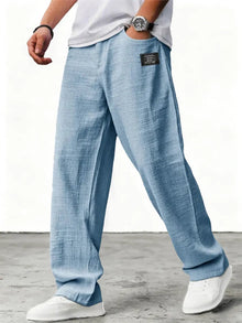 Lushan - Weite Leinen Hose in Blau