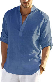 Sommerfeld | Henley-Hemd aus Leinen-Mix in Denim-Blau