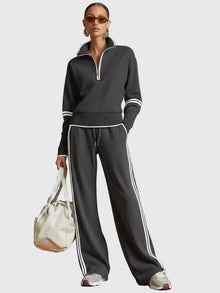 Minrada - Set Aus Bluse Und Hose Mit Breiten Falten in Dunkelgrau