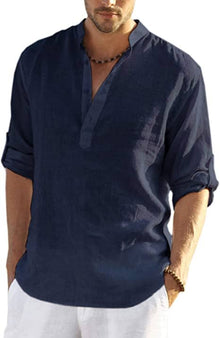 Sommerfeld | Henley-Hemd aus Leinen-Mix in Marineblau